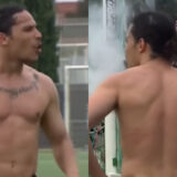 Hatik profite d'une mi-temps de match pour se faire une chicha