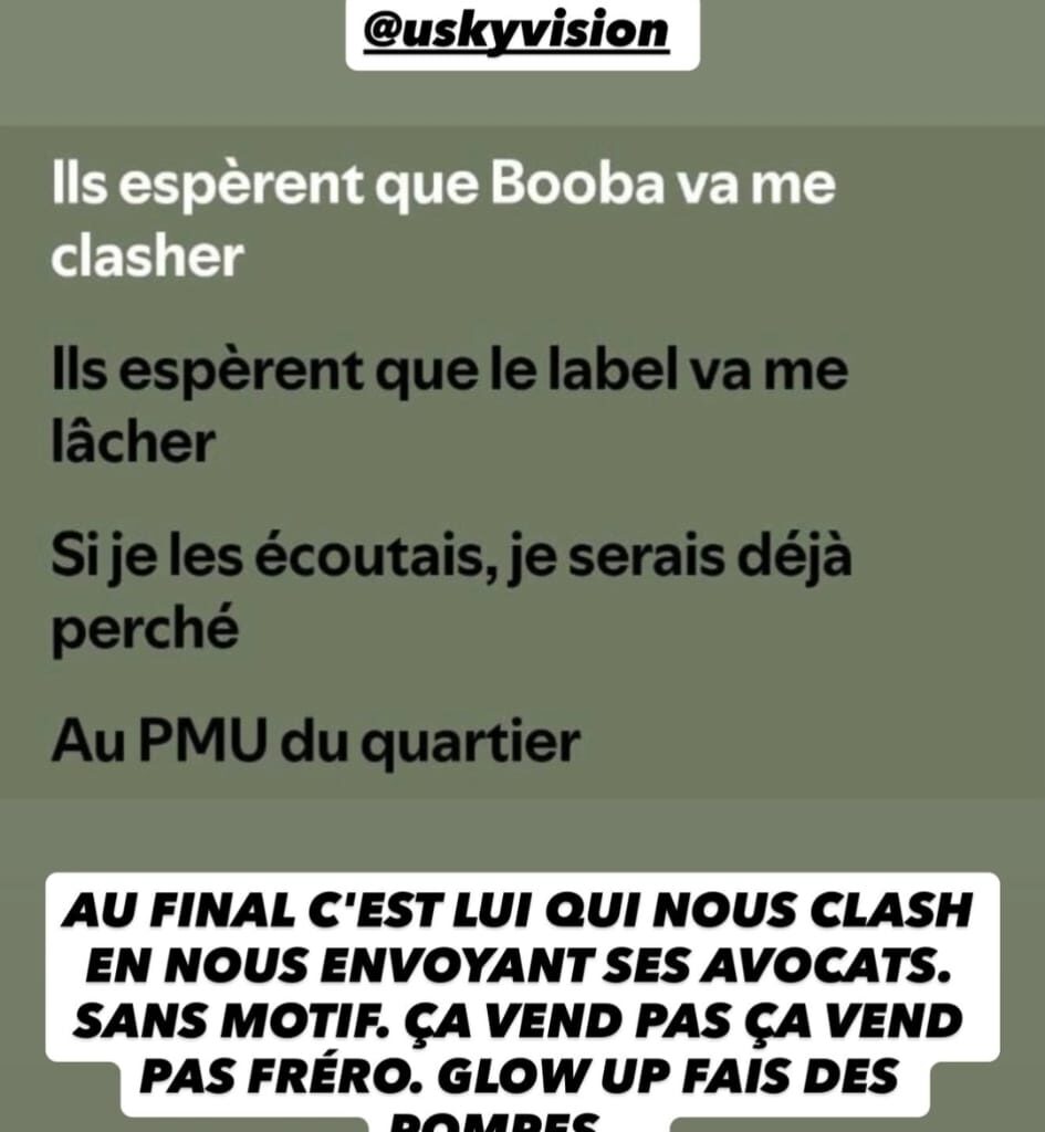 Booba s'en prend à Usky et annonce la fin de leur collaboration : « il nous envoie ses avocats »
