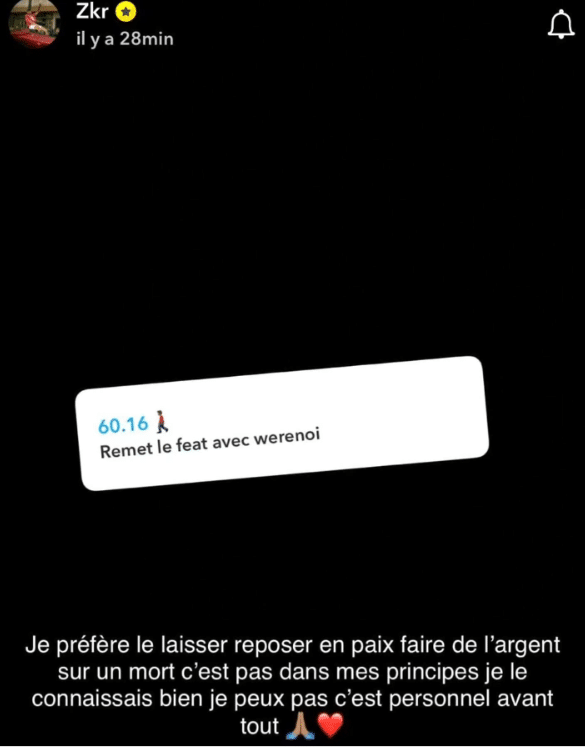 ZKR refuse de remettre son feat avec Werenoi : "c'est personnel avant tout"