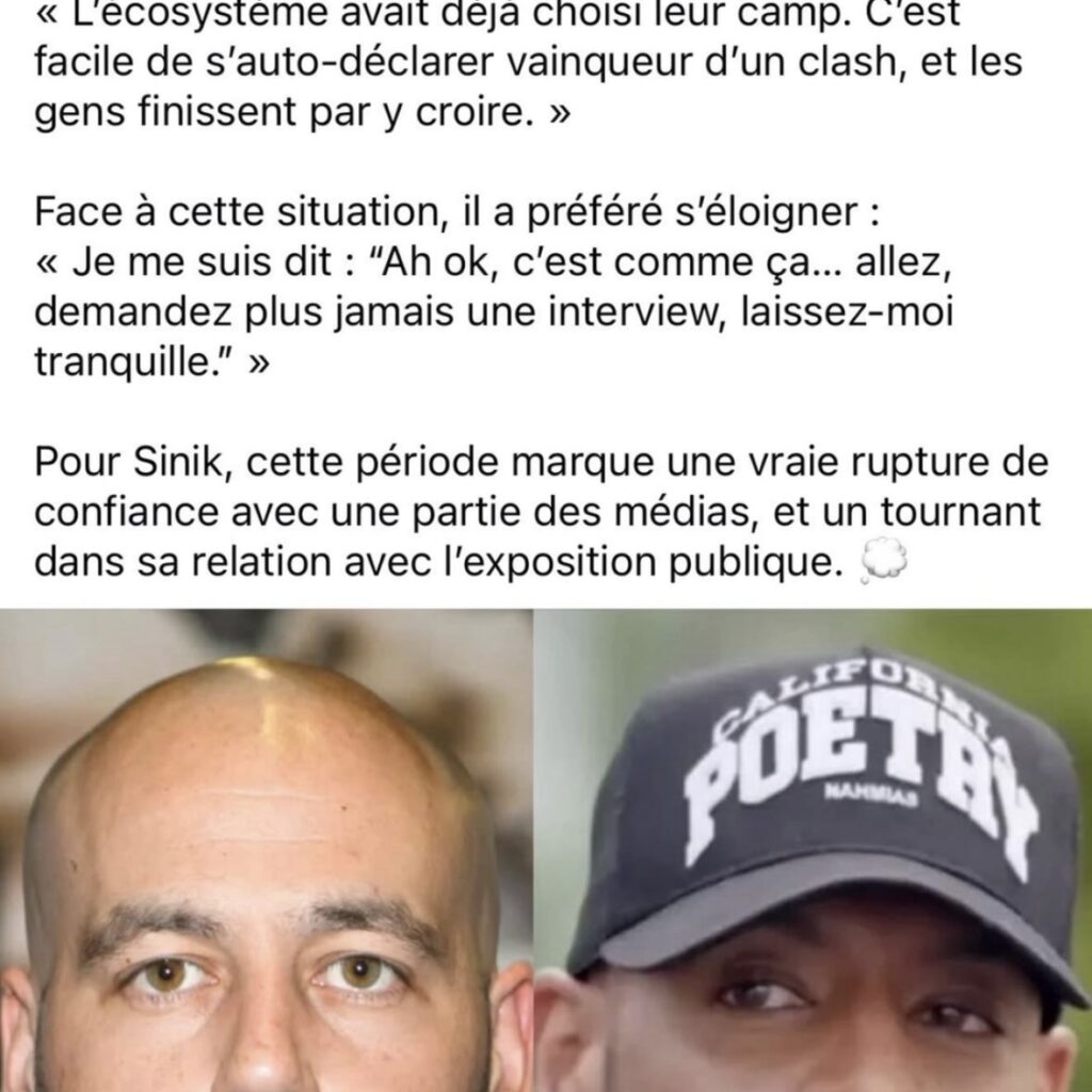 Booba revient sur les propos de Sinik, qui s’est senti isolé après le clash